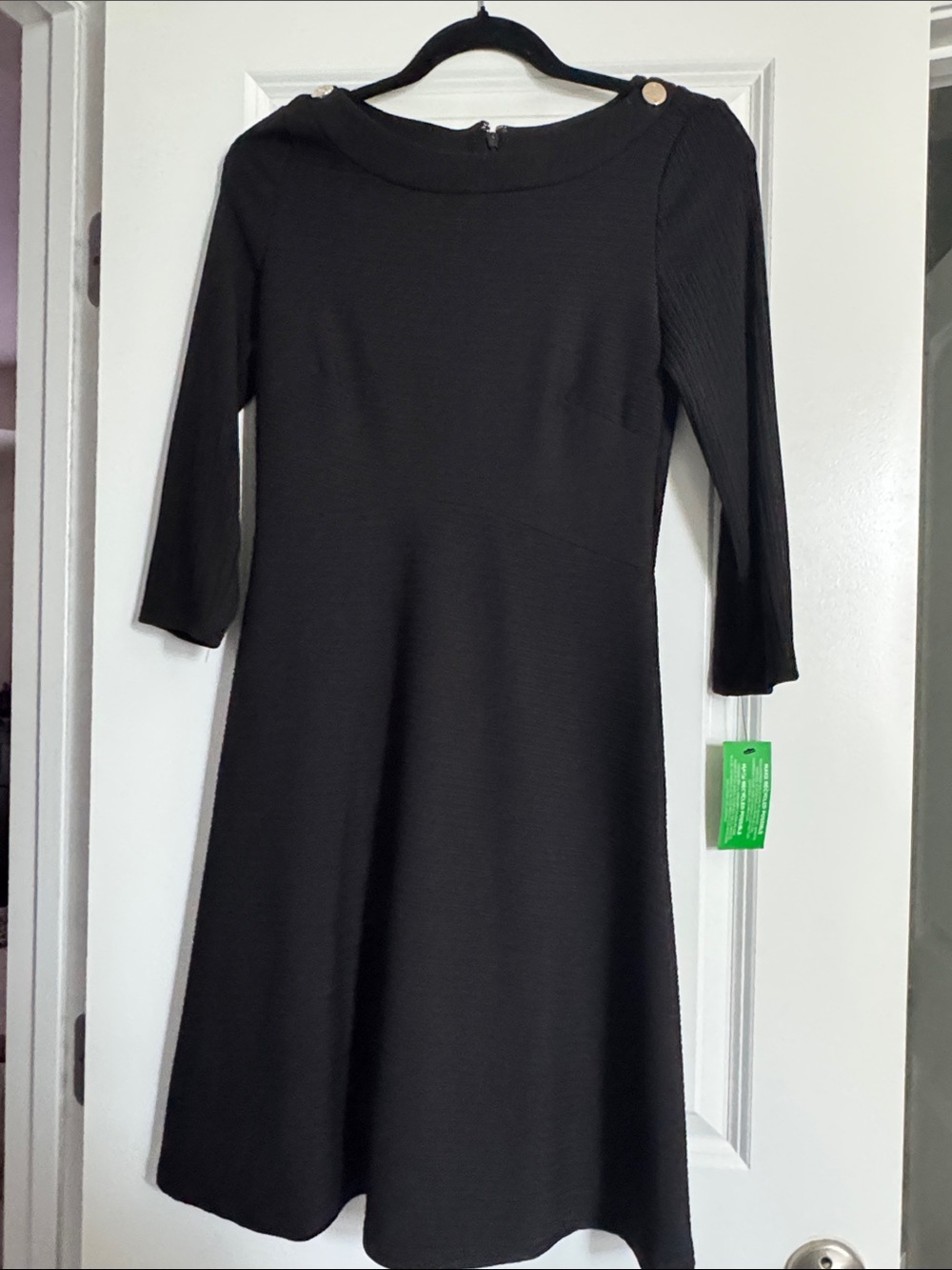 Tommy Hilfiger Black Long-Sleeve Fit-and-Flare Dress with Shoulder Buttons